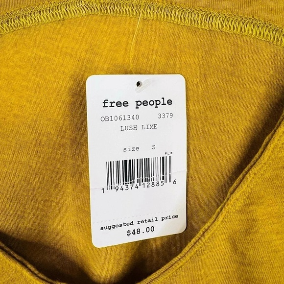 We the Free People Scoop Neck Ruched Side T-Shirt Size S Casual in Lush Lime - Picture 8 of 10